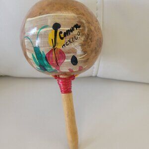 Handmade Cancun Mexico Maraca With Colorful Hand-Painted Design